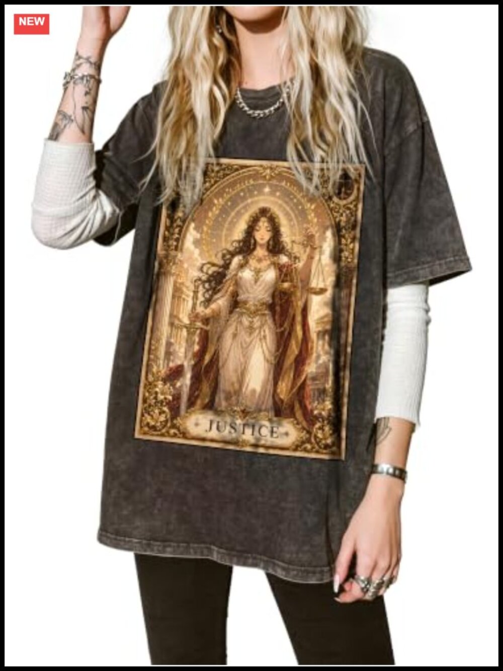Womens Oversized Cotton Tee Tarot Card Graphic Crew Neck Short Sleeve Vintage